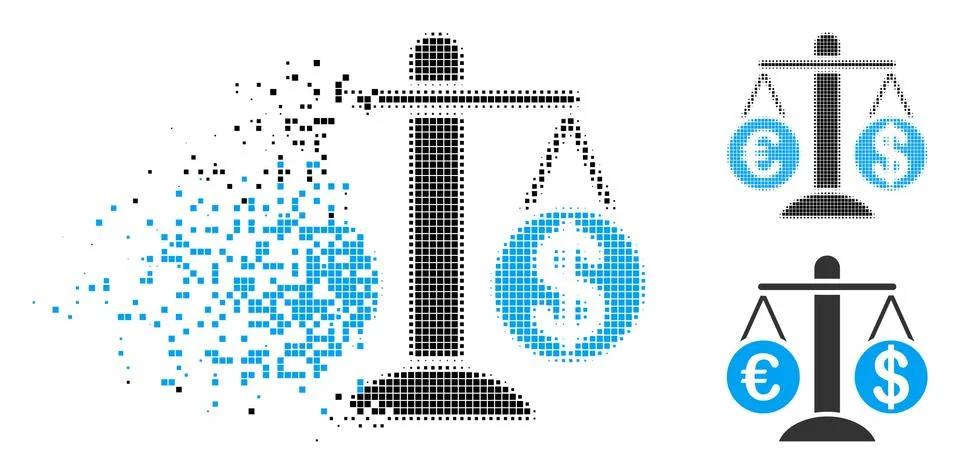 Dissolved Pixel Halftone Currency Compare Scales Icon Illustrazione stock