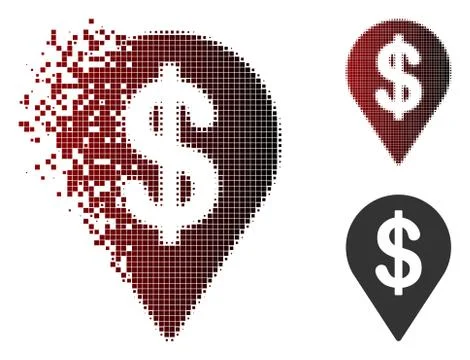 Dissolved Pixel Halftone Dollar Map Pointer Icon Illustrazione stock
