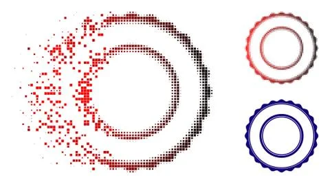 Dissolved Pixel Halftone Double Rosette Circular Frame Icon Stock Illustration