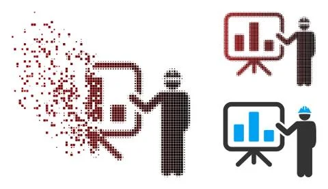 Dissolved Pixel Halftone Engineer Pointing Chart Board Icon Stockillustratie