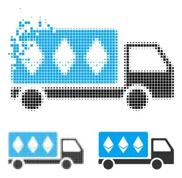 Dissolved Pixel Halftone Ethereum Delivery Car Icon Stock Illustration