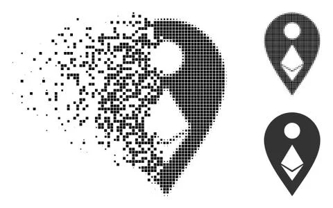 Dissolved Pixel Halftone Ethereum Map Marker Icon Stock Illustration