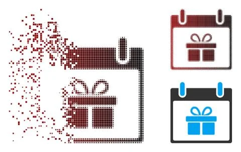 Dissolved Pixel Halftone Gift Box Calendar Day Icon Stockillustratie