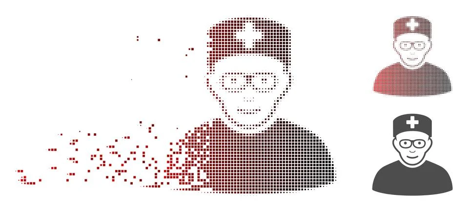 Dissolved Pixel Halftone Head Physician Icon Stock Illustration