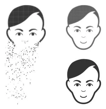Dissolved Pixel Halftone Human Head Icon with Face 库存插图