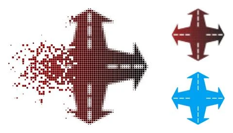 Dissolved Pixel Halftone Intersection Directions Icon Stock Illustration