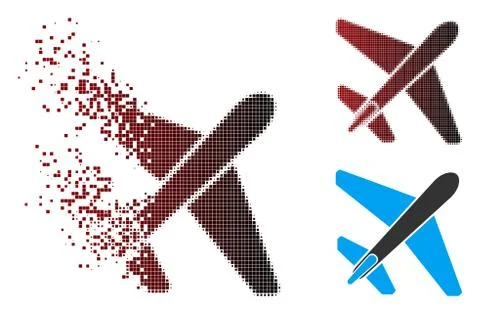 Dissolved Pixel Halftone Jet Airplane Icon Stock Illustration