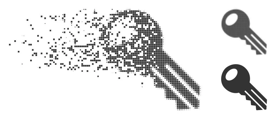 Dissolved Pixel Halftone Key Icon Stock Illustration