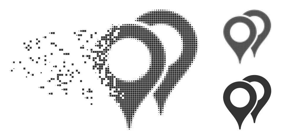Dissolved Pixel Halftone Map Pointers Icon Stock Illustration