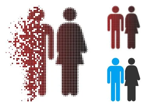 Dissolved Pixel Halftone Married Couple Icon Stock Illustration