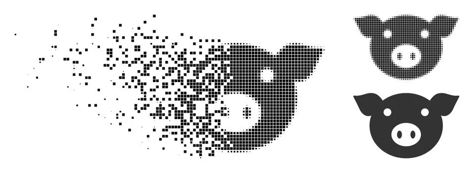 Dissolved Pixel Halftone Pig Head Icon Stock Illustration