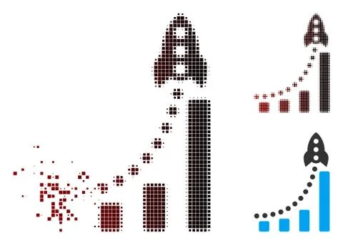 Dissolved Pixel Halftone Rocket Success Bar Chart Icon 스톡 일러스트