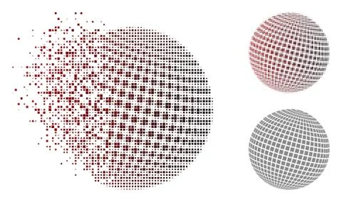 Dissolved Pixel Halftone Square Dotted Abstract Sphere Icon Stock Illustration