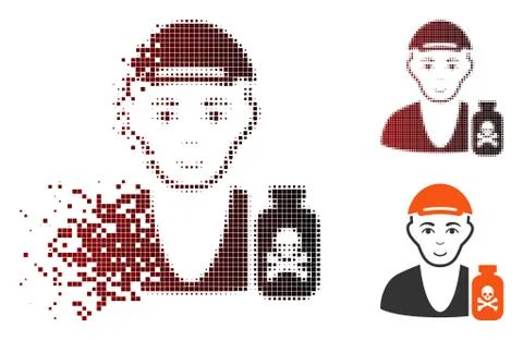 Dissolved Pixel Halftone Toxic Dealer Icon with Face Illustrazione stock