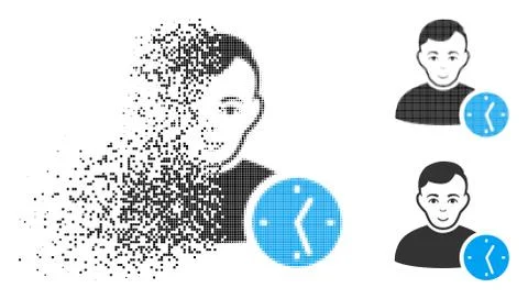 Dissolved Pixel Halftone User Clock Icon with Face Stock-Illustration