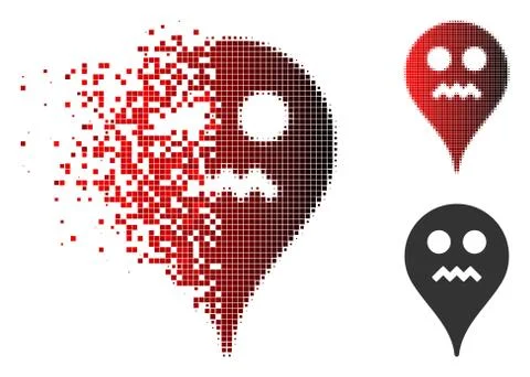 Dissolved Pixelated Halftone Angry Smiley Map Marker Icon Stock Illustration