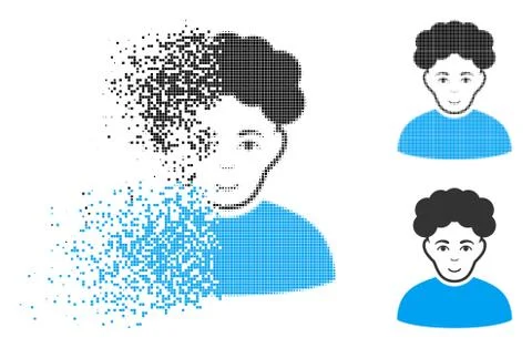 Dissolved Pixelated Halftone Brunet Man Icon with Face Stock Illustration