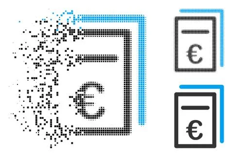 Dissolved Pixelated Halftone Euro Pricing Documents Icon Stock Illustration