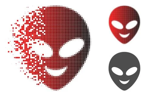Dissolved Pixelated Halftone Happy Alien Head Icon Ilustración de archivo