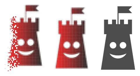 Dissolved Pixelated Halftone Happy Bulwark Tower Icon Ilustración de archivo