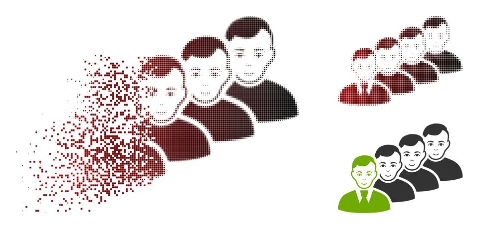 Dissolved Pixelated Halftone Men Queue Icon Stock Illustration
