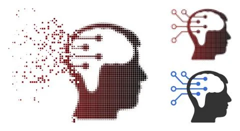 Dissolved Pixelated Halftone Neural Interface Circuit Icon Ilustración de archivo