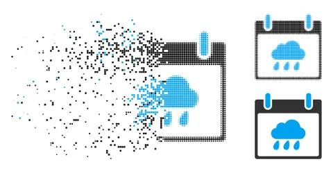 Dissolved Pixelated Halftone Rain Cloud Calendar Day Icon Stock Illustration