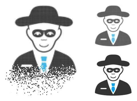 Dissolved Pixelated Halftone Security Agent Icon with Face Ilustración de archivo
