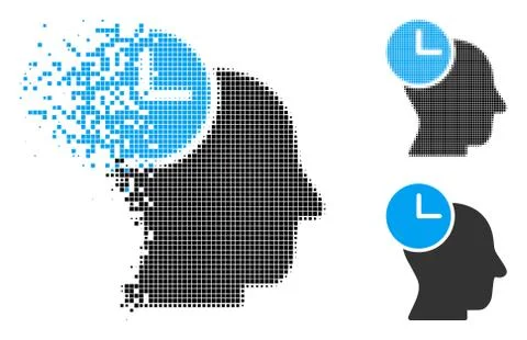 Dissolved Pixelated Halftone Time Thinking Icon Stock Illustration