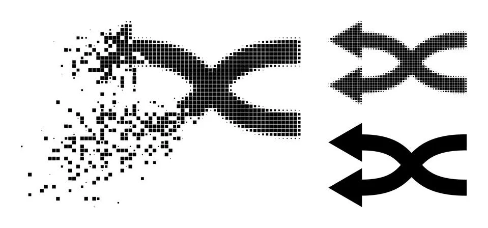 Dissolving and Halftone Dot Shuffle Arrows Left Glyph 스톡 일러스트