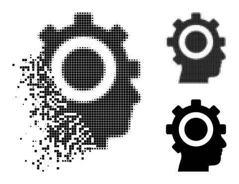 Dissolving and Halftone Dotted Cyborg Gear Icon Illustrazione stock