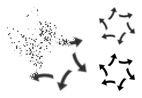 Dissolving and Halftone Pixel Centrifugal Arrows Icon Illustrazione stock