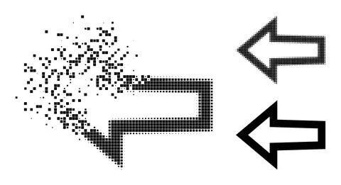 Dissolving and Halftone Pixelated Arrow Left Icon Stock Illustration