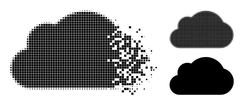 Dissolving and Halftone Pixelated Cloud Glyph Stock Illustration
