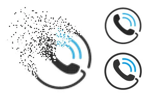 Dissolving and Halftone Pixelated Phone Call Icon Ilustración de archivo