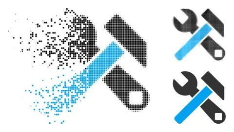 Dissolving Dot Halftone Hammer And Wrench Icon Stock Illustration