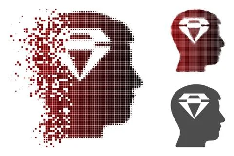 Dissolving Dot Halftone Human Head With Diamond Icon Stock Illustration