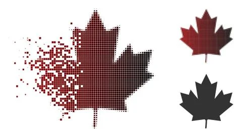 Dissolving Dot Halftone Maple Leaf Icon Stock Illustration