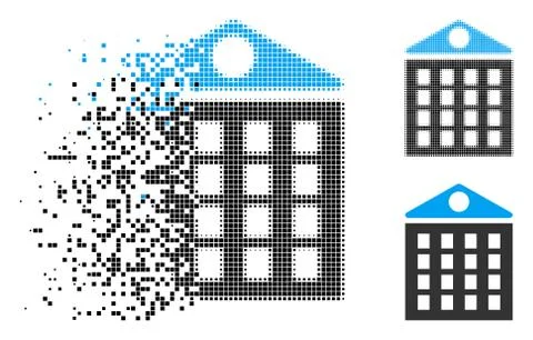 Dissolving Dot Halftone Multi-Storey House Icon Stock Illustration