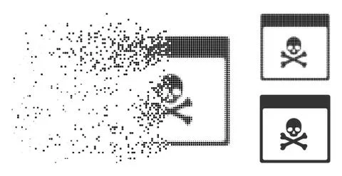 Dissolving Dot Halftone Poison Skull Calendar Page Icon Stock Illustration