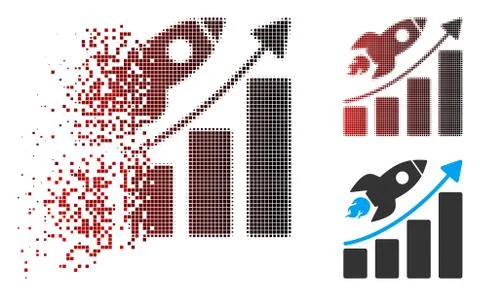 Dissolving Dot Halftone Rocket Startup Chart Icon with Face Stock Illustration