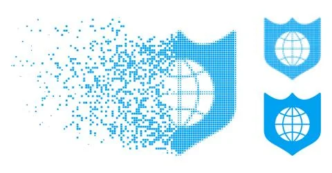 Dissolving Dotted Halftone Global Shield Icon Stock Illustration