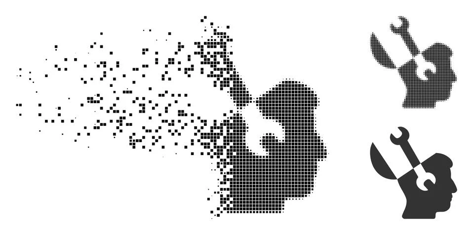 Dissolving Dotted Halftone Mind Wrench Tools Icon イラスト素材