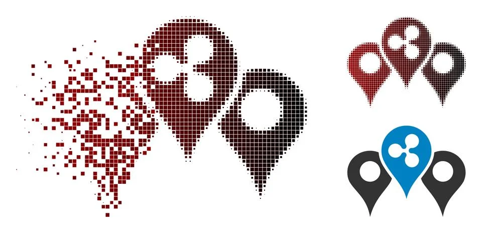 Dissolving Dotted Halftone Ripple Map Pointers Icon Illustrazione stock