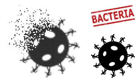 Dissolving Dotted Human Virus Icon and Grunge Bacteria Stamp Illustrazione stock