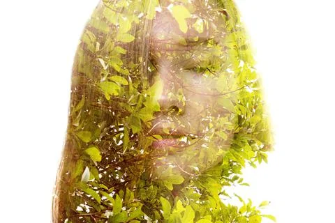 Dissolving into her feeling. Double exposure portrait. Stock Photos