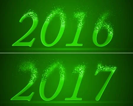 Dissolving numbers of years 2016 and 2017. Stock Illustration