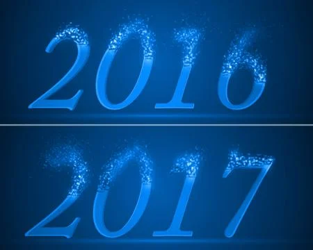 Dissolving numbers of years 2016 and 2017. Stock Illustration