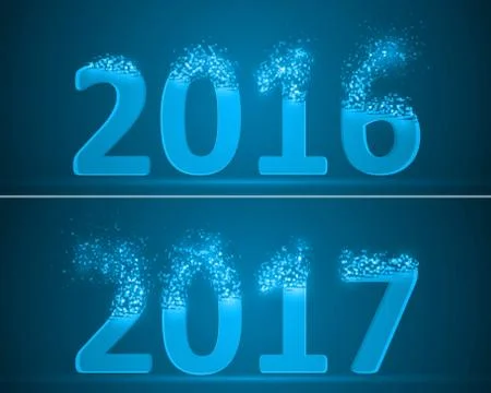 Dissolving numbers of years 2016 and 2017. Stock Illustration