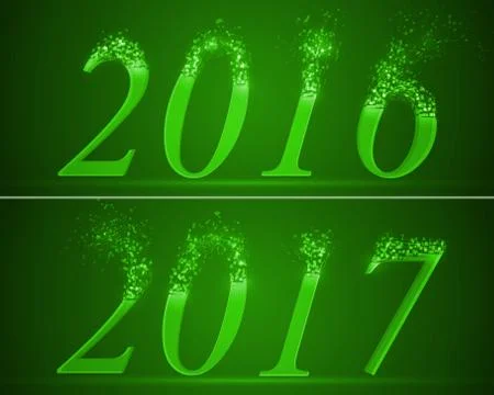 Dissolving numbers of years 2016 and 2017. Stock Illustration